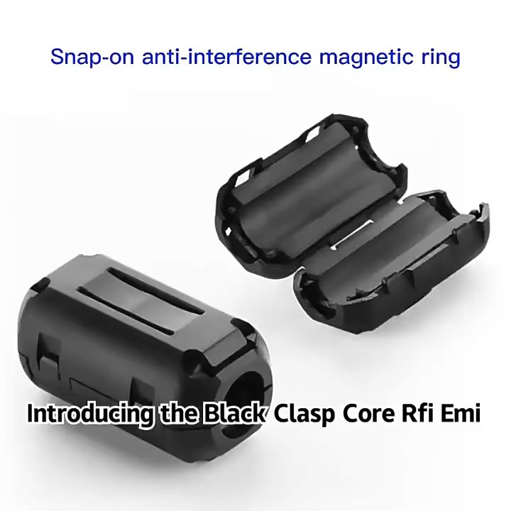 EMI RFI shielding ferrite magnetic rings, anti-interference cable ferrite chokes, snap-on ferrite core clamps, multi-size ferrite noise suppression rings, USB HDMI cable interference filter rings