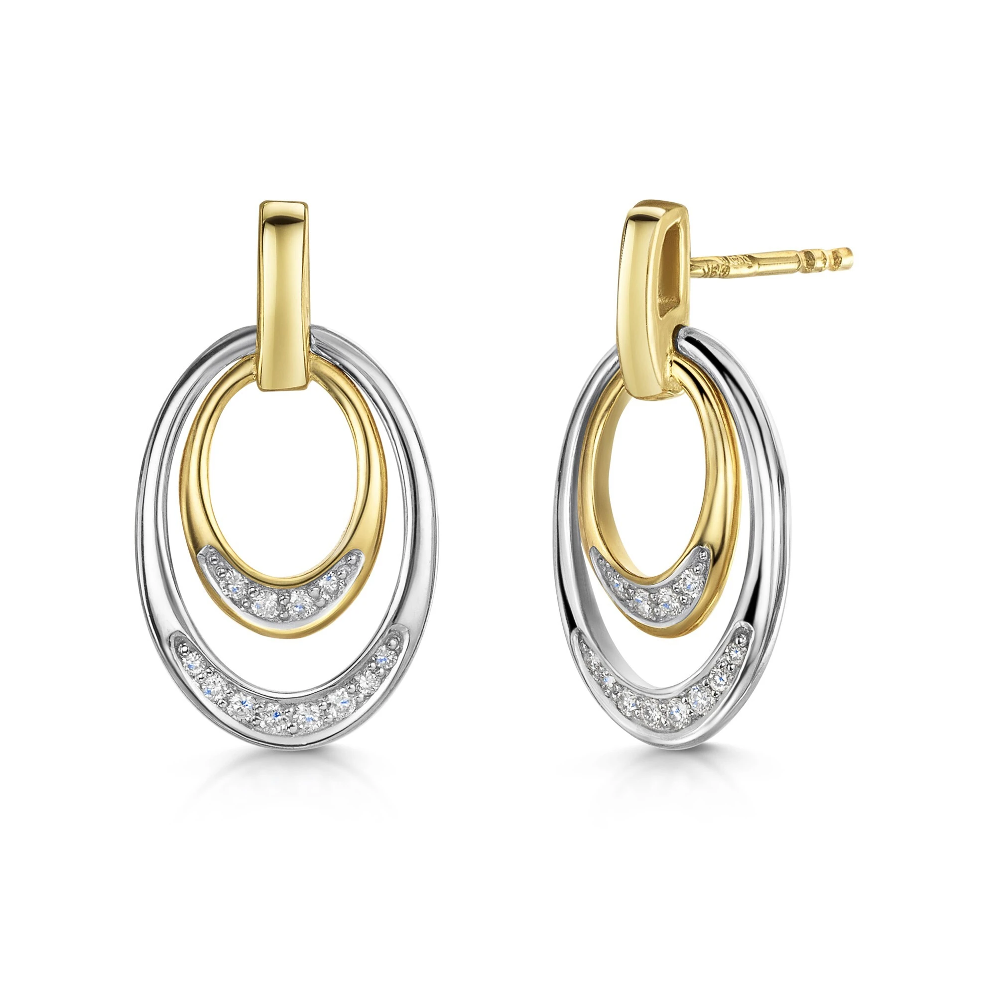 9ct Mixed Metal Round Brilliant Cut Lab Grown Diamond Oval Drop Earrings 1