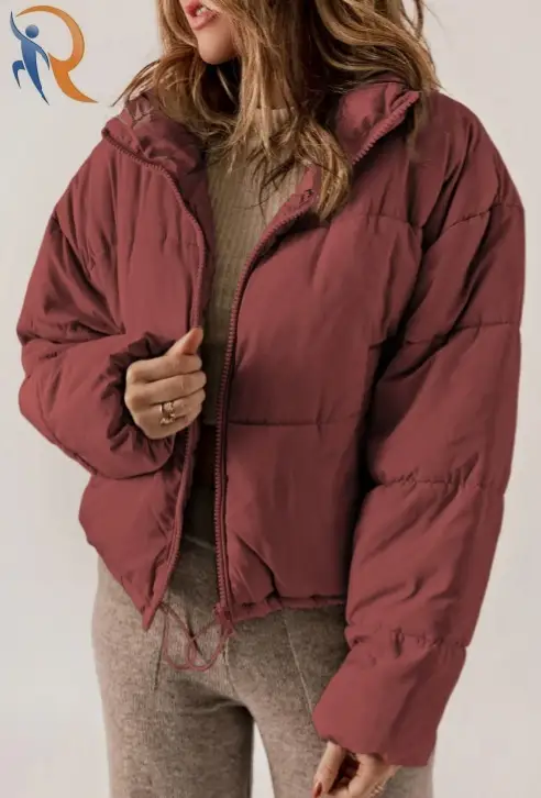 BLACK ZIP UP DRAWSTRING HEM PUFFER COAT 1