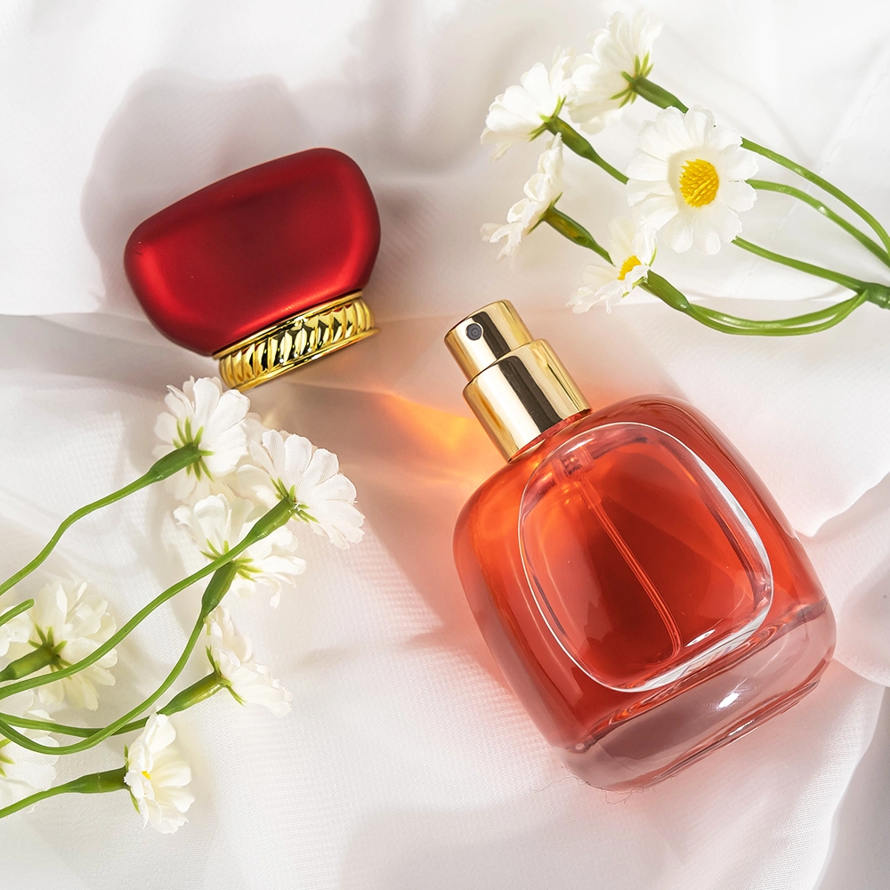 Custom 50ml Clear Round Glass Perfume Bottle with Red Cap & Sprayer BEST-23345 1