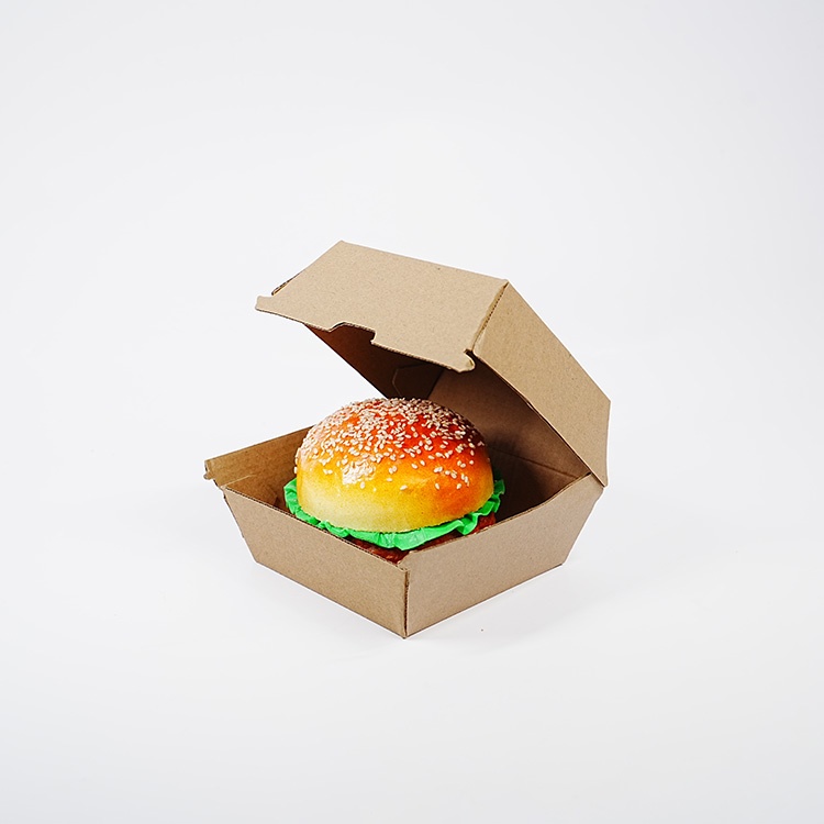 Caja de papel biodegradable para hamburguesas con logotipo personalizado impreso, caja de papel para entrega de comida rápida. 7