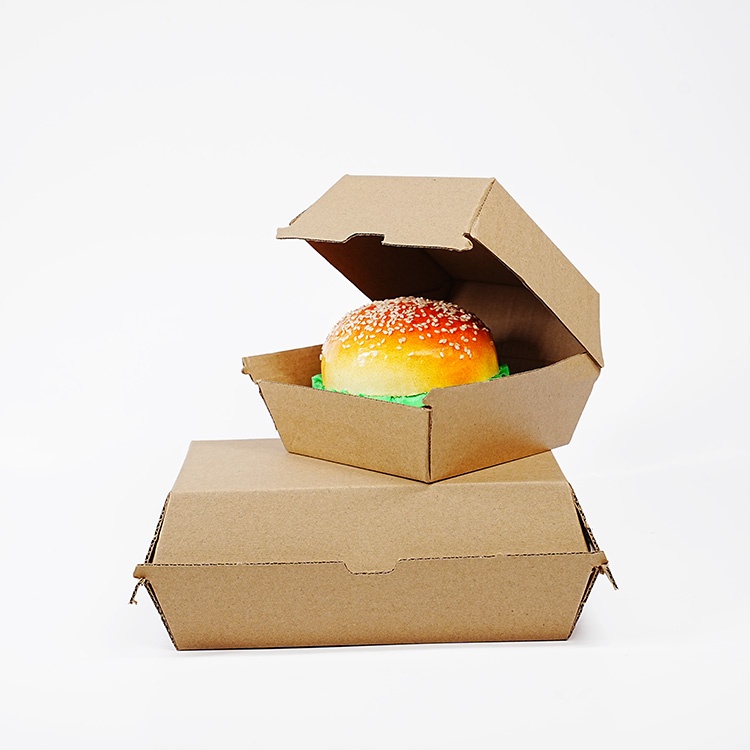Caja de papel biodegradable para hamburguesas con logotipo personalizado impreso, caja de papel para entrega de comida rápida. 6