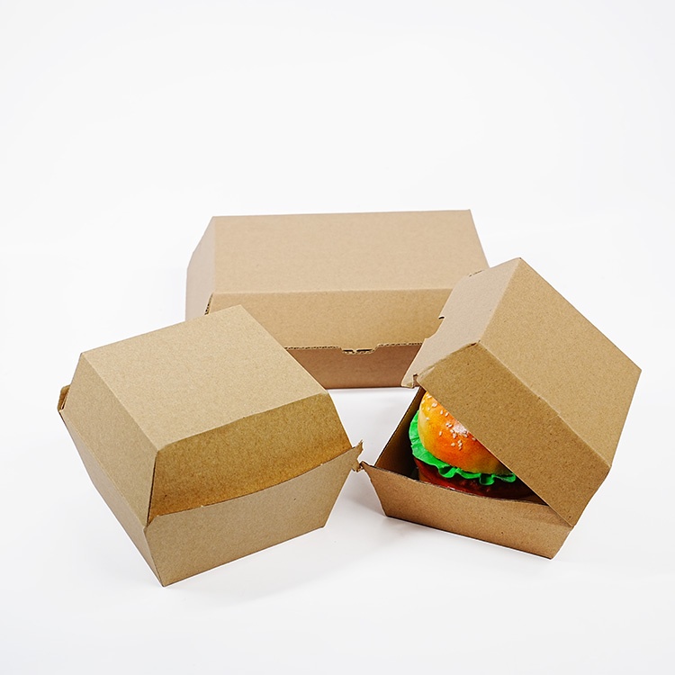 Caja de papel biodegradable para hamburguesas con logotipo personalizado impreso, caja de papel para entrega de comida rápida. 5