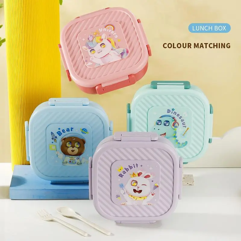 Hongxing Bento Lunch Box Containers, Wave Shaped Square Cartoon Lunch Box Set 1