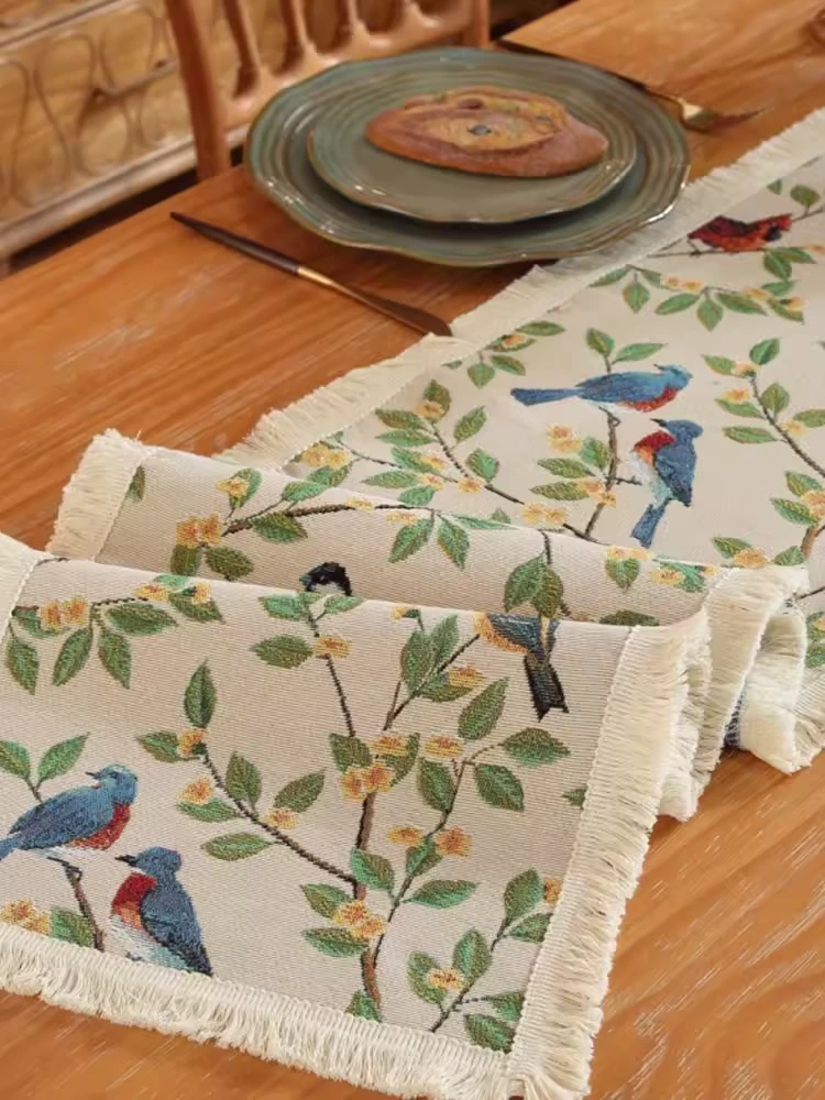 Factory produce Bird & Blossom Woven Table Runner: Rustic-Chic Decor for Dining & Living Spaces 1