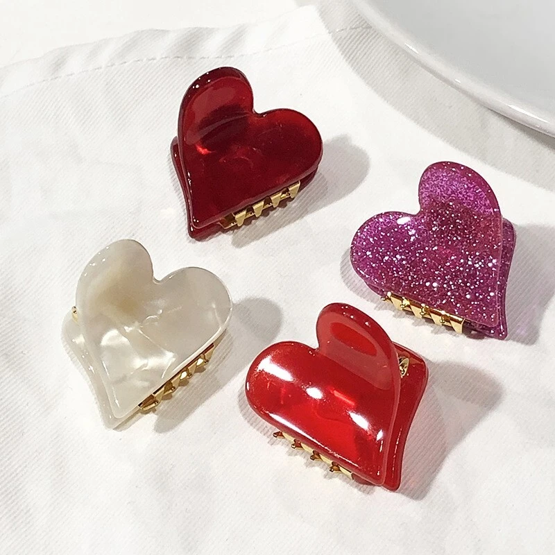 Heart-shaped hair clip, mini acetate hair claw for braiding, women's hair accessory 1