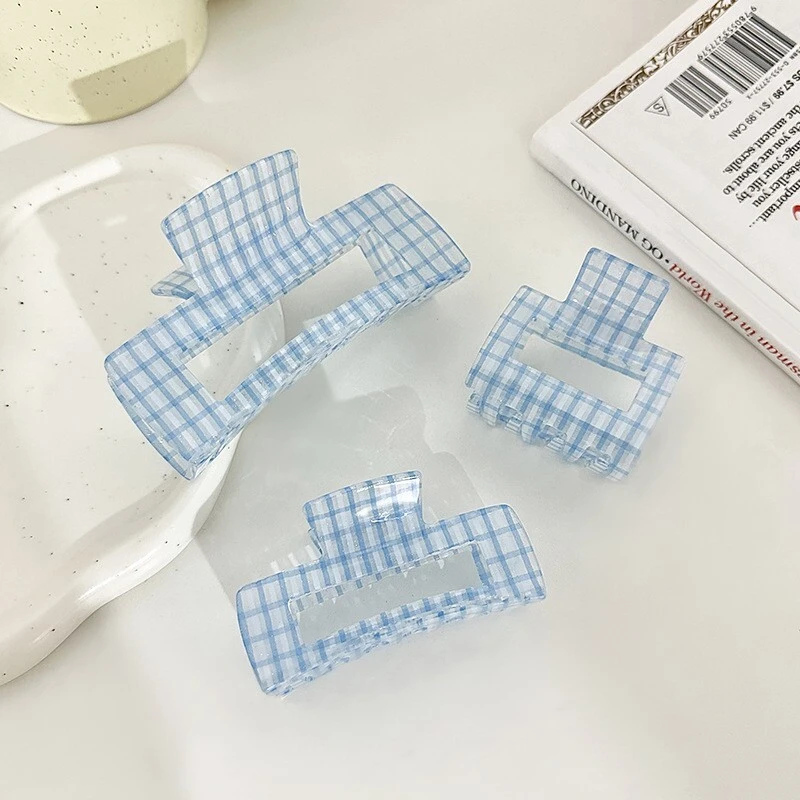 Blue Plaid Hair Claw Clip for Women, Shark Clip for Updos Hair Accessory 1