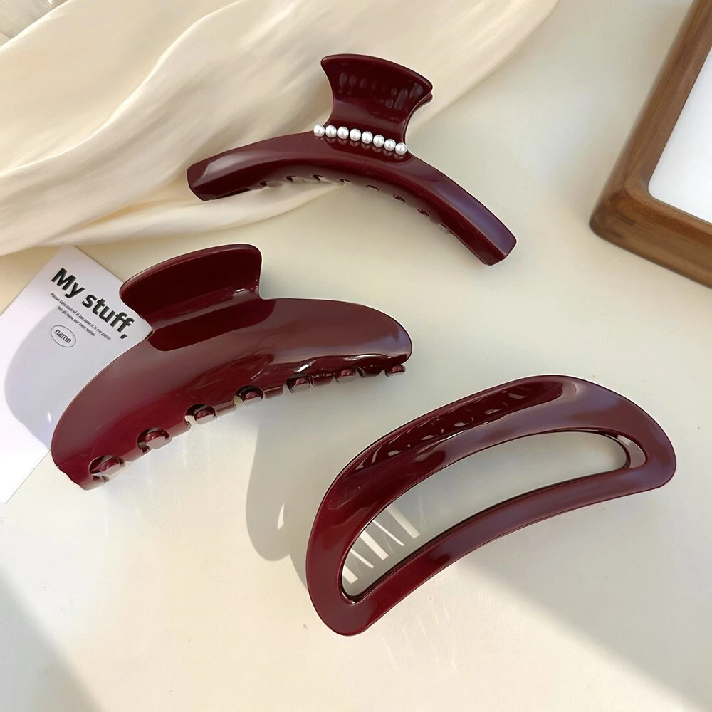 Simple acetate hair clip, red shark clip French hairstyle accessory 1