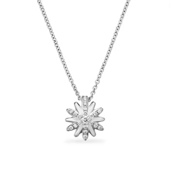 Sterling Silver Lab Grown Round Brilliant Cut Diamond Petite Starburst Pendant 1