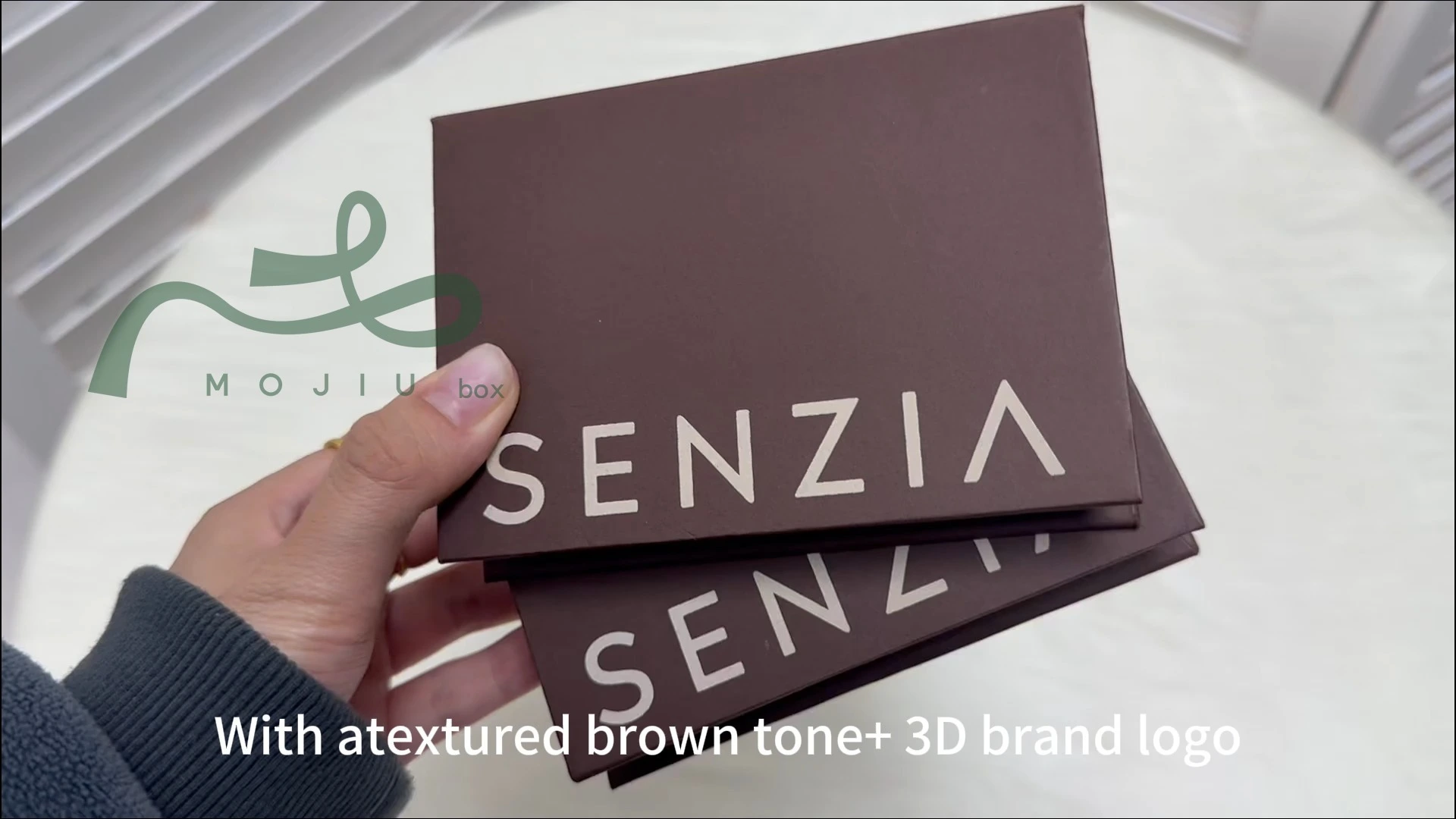 Custom Textured Brown Jewelry Box 3D Logo Minimalist Packaging Corporate Bulk Solutions Mojiu Packaging 1
