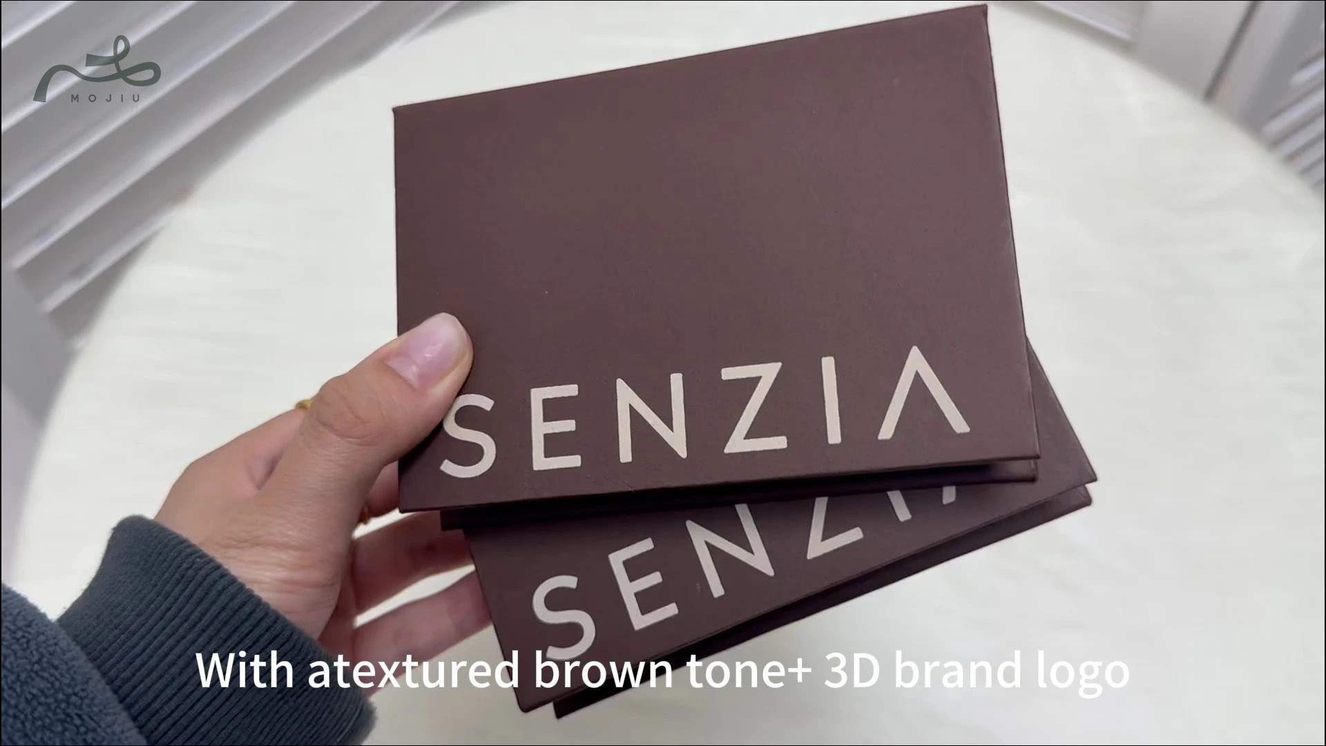 Custom Textured Brown Jewelry Box 3D Logo Minimalist Packaging Corporate Bulk Solutions Mojiu Packaging 1