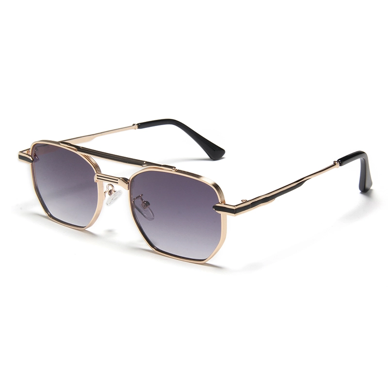 Gafas de sol S97103 de metal con doble puente hexagonal y detalles bicolor, montura resistente, estilo retro, protección UV400, fabricante de gafas de sol personalizadas. 1