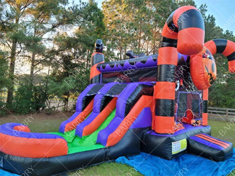 بيت نطاط تجاري للهالوين مع زحليقة، قلعة نطاطة على شكل يقطينة ووحش، قلعة نطاطة قابلة للنفخ للأطفال 1