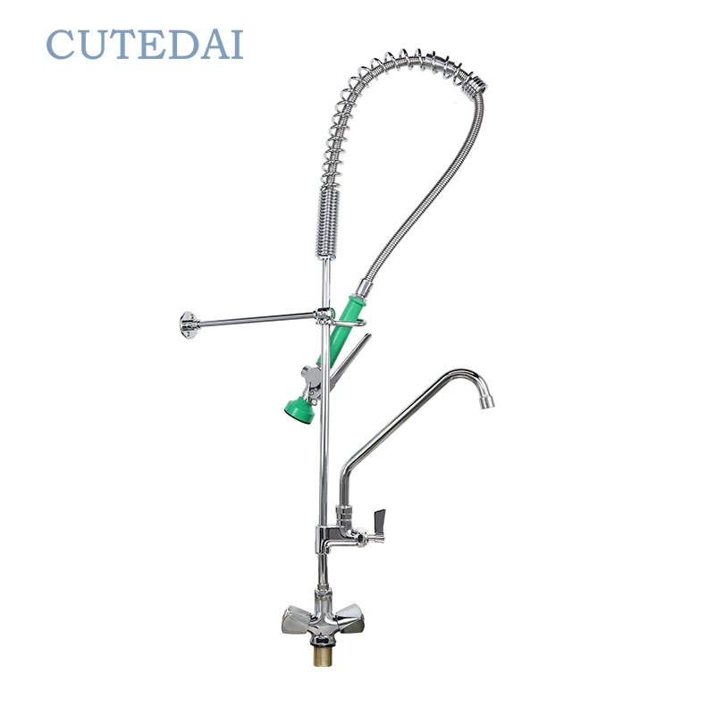 ก๊อกน้ำแบบติดตั้งบนเคาน์เตอร์สำหรับครัวเชิงพาณิชย์ ทำจากทองเหลือง พร้อมหัวฉีดล้างก่อนใช้งาน เหมาะสำหรับร้านอาหารและโรงแรม ก๊อกน้ำอ่างล้างจานแบบอุตสาหกรรม สำหรับใช้งานในช่องต่างๆ 1