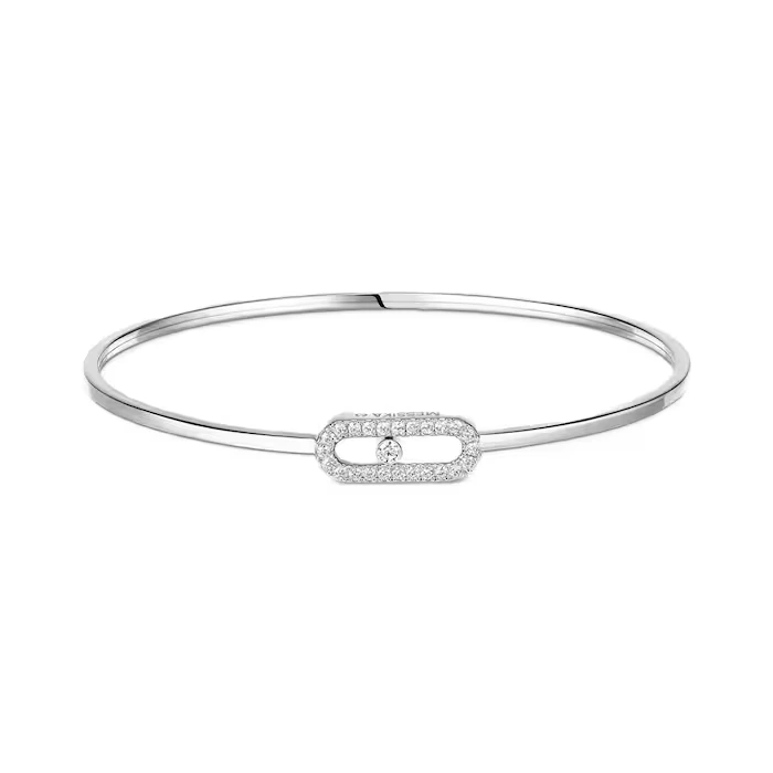 18ct White Gold Lab Grown Round Brilliant Cut Diamond Flex Bangle 1