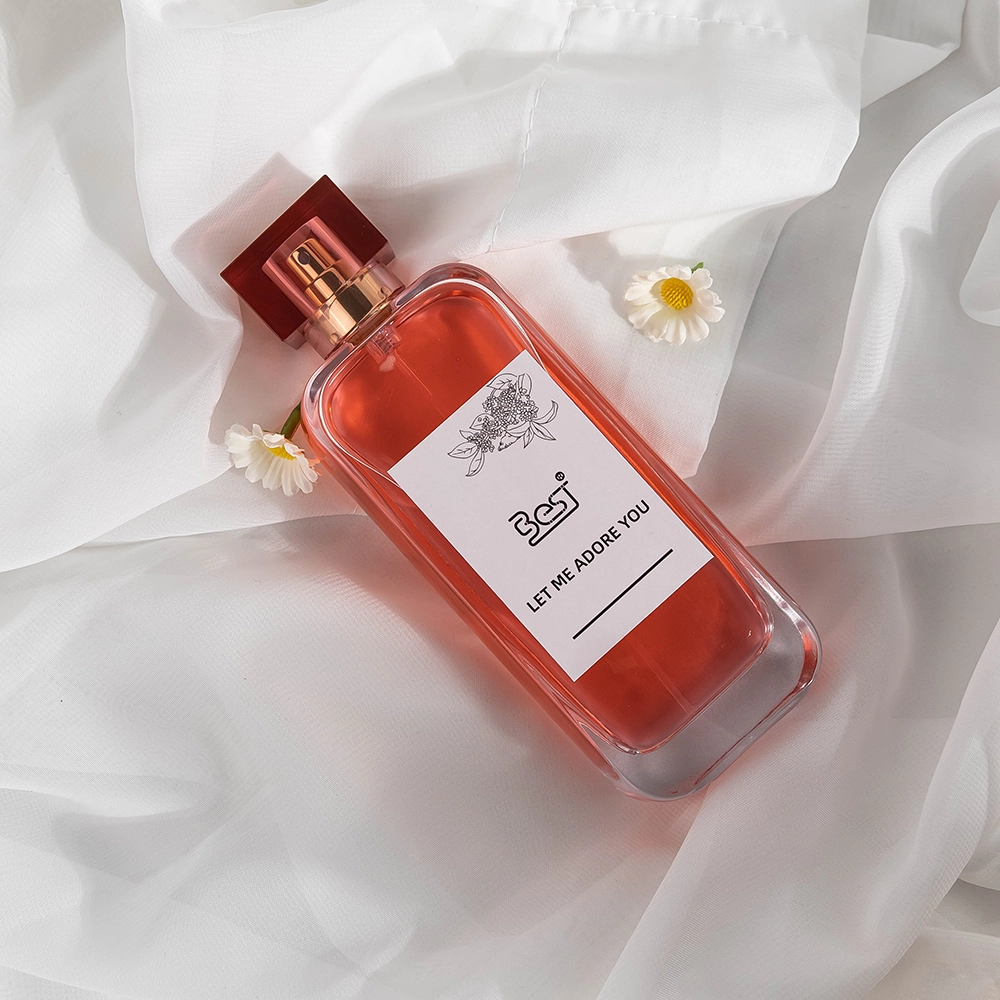Custom 100ml Clear Glass Perfume Bottle, Thick Bottom with Square Red Cap BEST-23350 1
