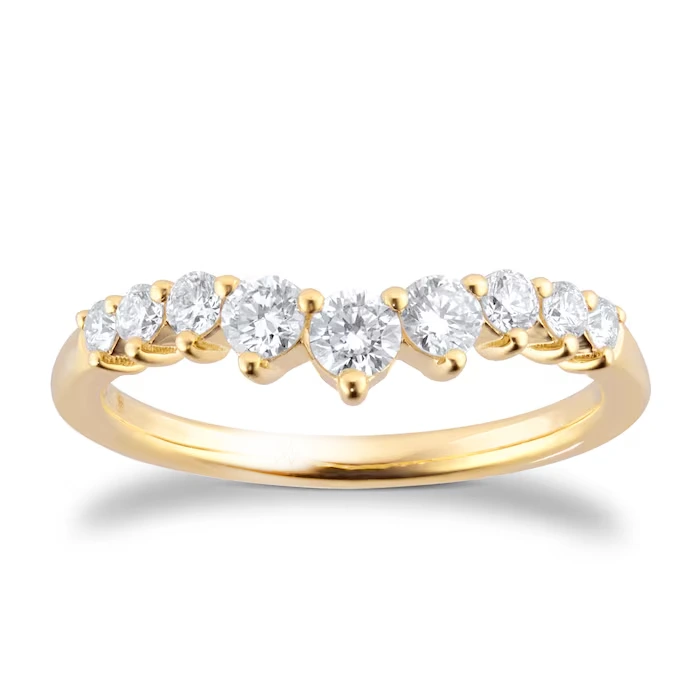 18ct Yellow Gold Lab Grown Round Brilliant Cut Diamond Set Wishbone Wedding Ring 1