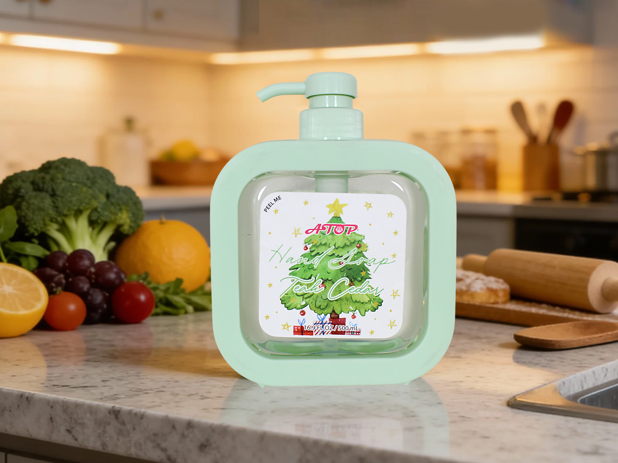 ATOP Teak Cedar Hand Soap - 16.9 Fl oz / 500 mL | تہوار جنگل کی خوشبو کے ساتھ کرسمس ایڈیشن 3