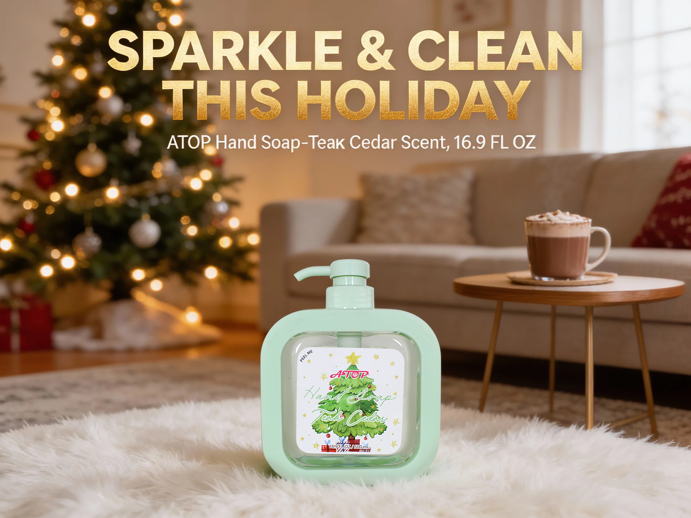ATOP Teak Cedar Hand Soap - 16.9 Fl oz / 500 mL | تہوار جنگل کی خوشبو کے ساتھ کرسمس ایڈیشن 4