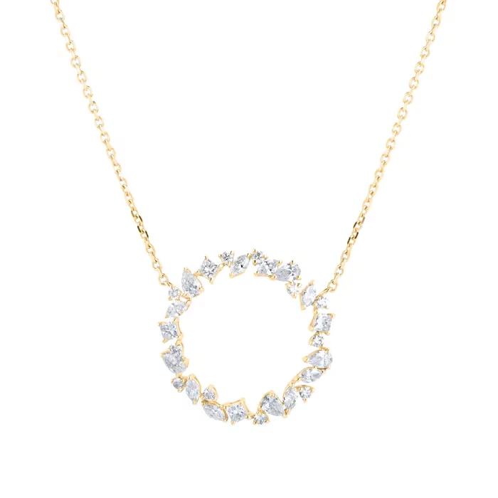 18ct Yellow Gold Lab Grown Mixed Cut High Clarity Diamond Hoop Necklace 1