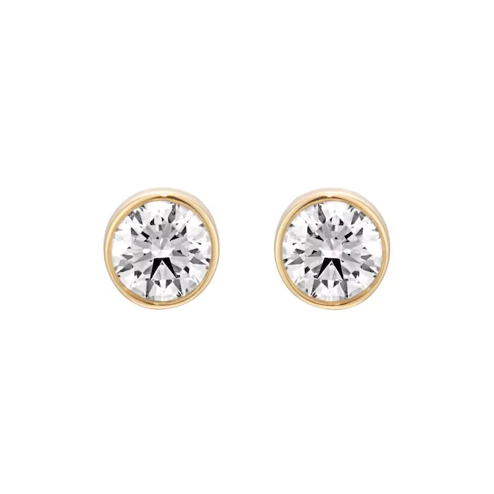 18ct Yellow Gold Lab Grown Round Brilliant Cut Diamond Bezel Stud Earrings 1