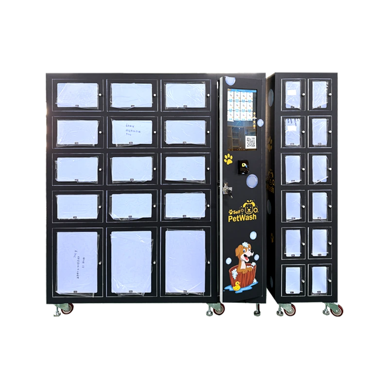 A customizable pet grooming supplies vending machine featuring adjustable lockers, intelligent inventory management, and secure payment methods, offering a smooth and efficient self-service experience.