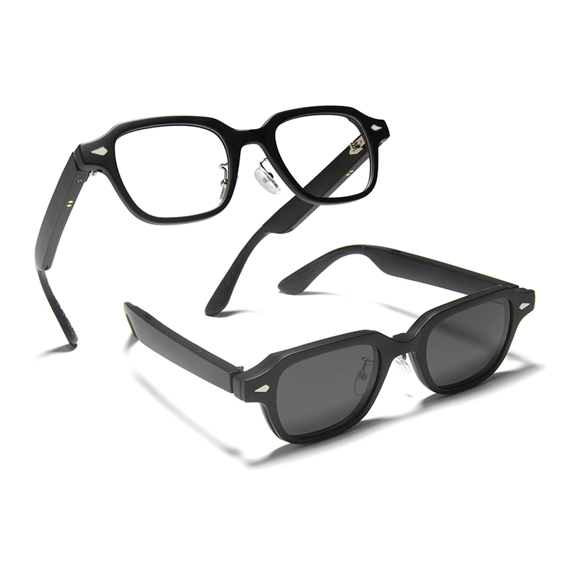 Умные очки с магнитными линзами-защелками - квадратная оправа с логотипом, блокирующая синий свет, для повседневного использования, голосового помощника, навигации, звонков по Bluetooth, музыки и спорта. 1