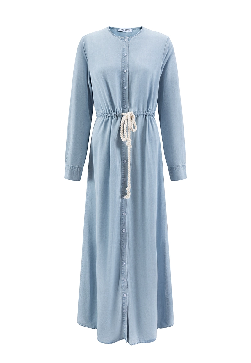 Women Maxi Denim Tencel Shirt Dress With Drawstring Vepeen Apparel 1