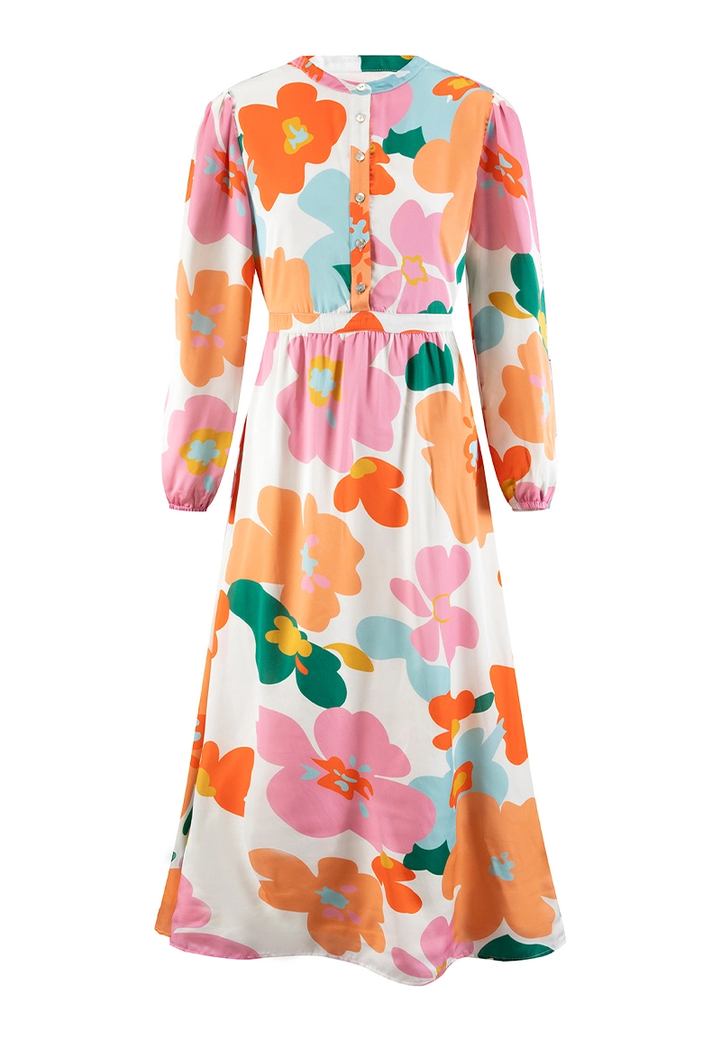 Womens Large Floral Print A-line Dresses With Puff Sleeve Vepeen Apparel 1