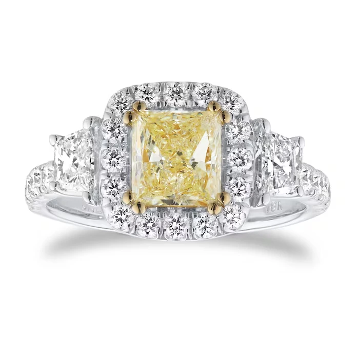 ZKZ Jewelry Luxury 18K White Gold Fancy Intense Yellow Cushion Cut Lab-Grown Diamond Ring With IGI Certified 1