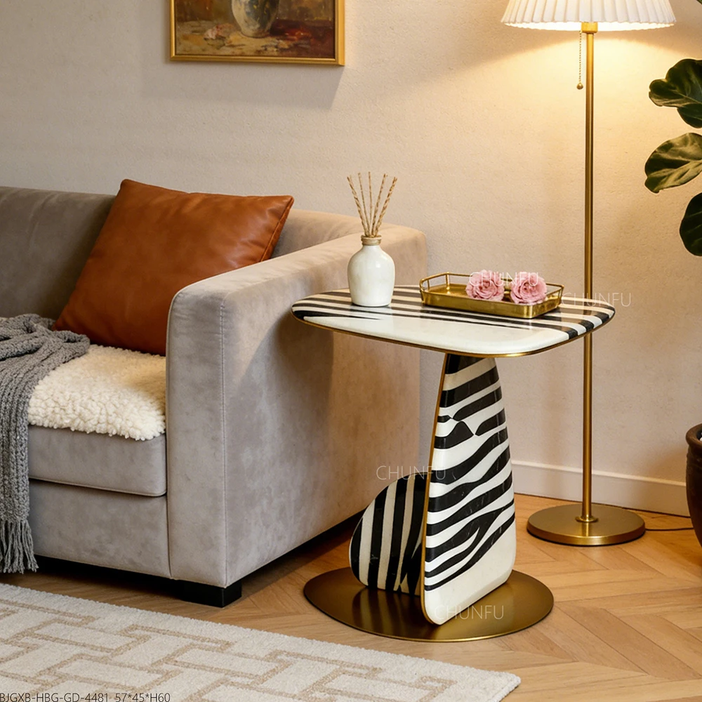 Chunfu modern marble side table Zebra-Patterned Polygon Stainless Steel for livingroom 1