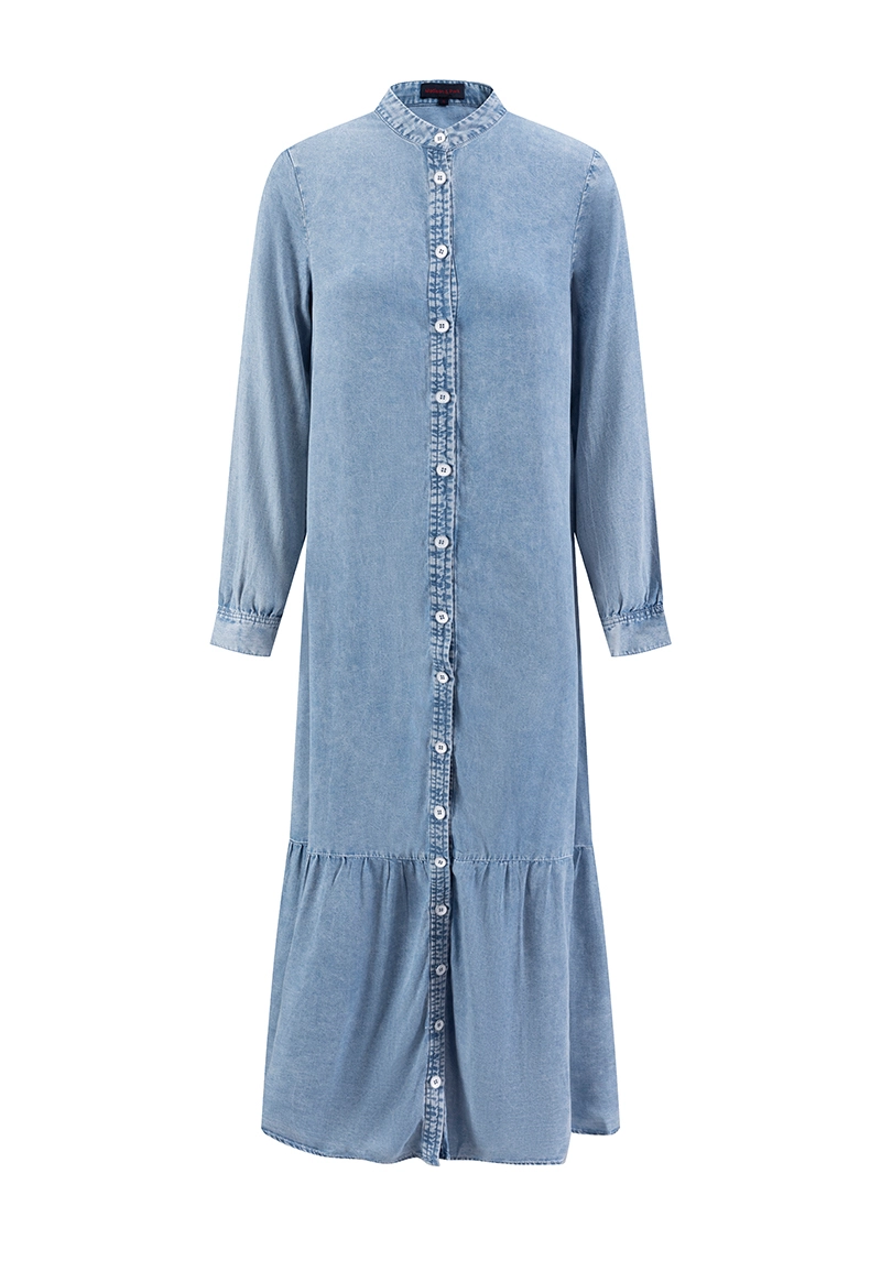 Women’s Light Washed Tencel Denim Dress with Ruffle Hem Vepeen Apparel 1