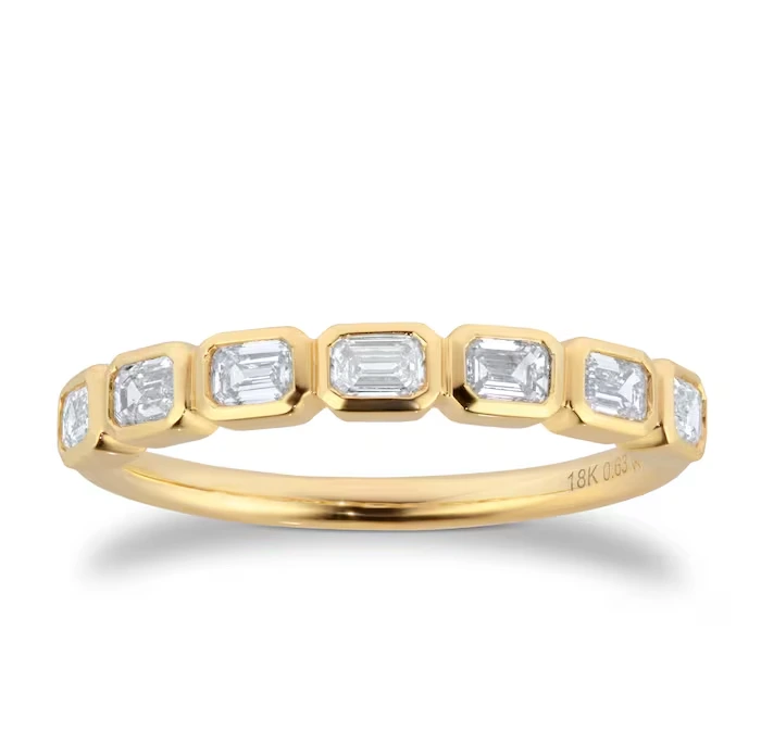 18ct Yellow Gold Lab Grown Diamond Emerald Cut 7 Stone Basel Set Eternity Ring 1