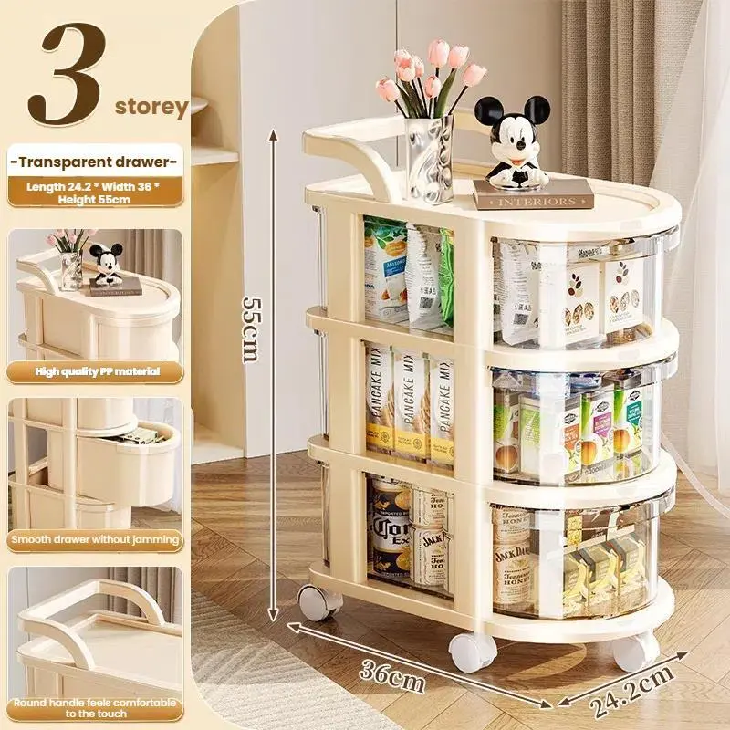 HongXing Transparent Kitchen Storage Trolley,Storage Cart 1