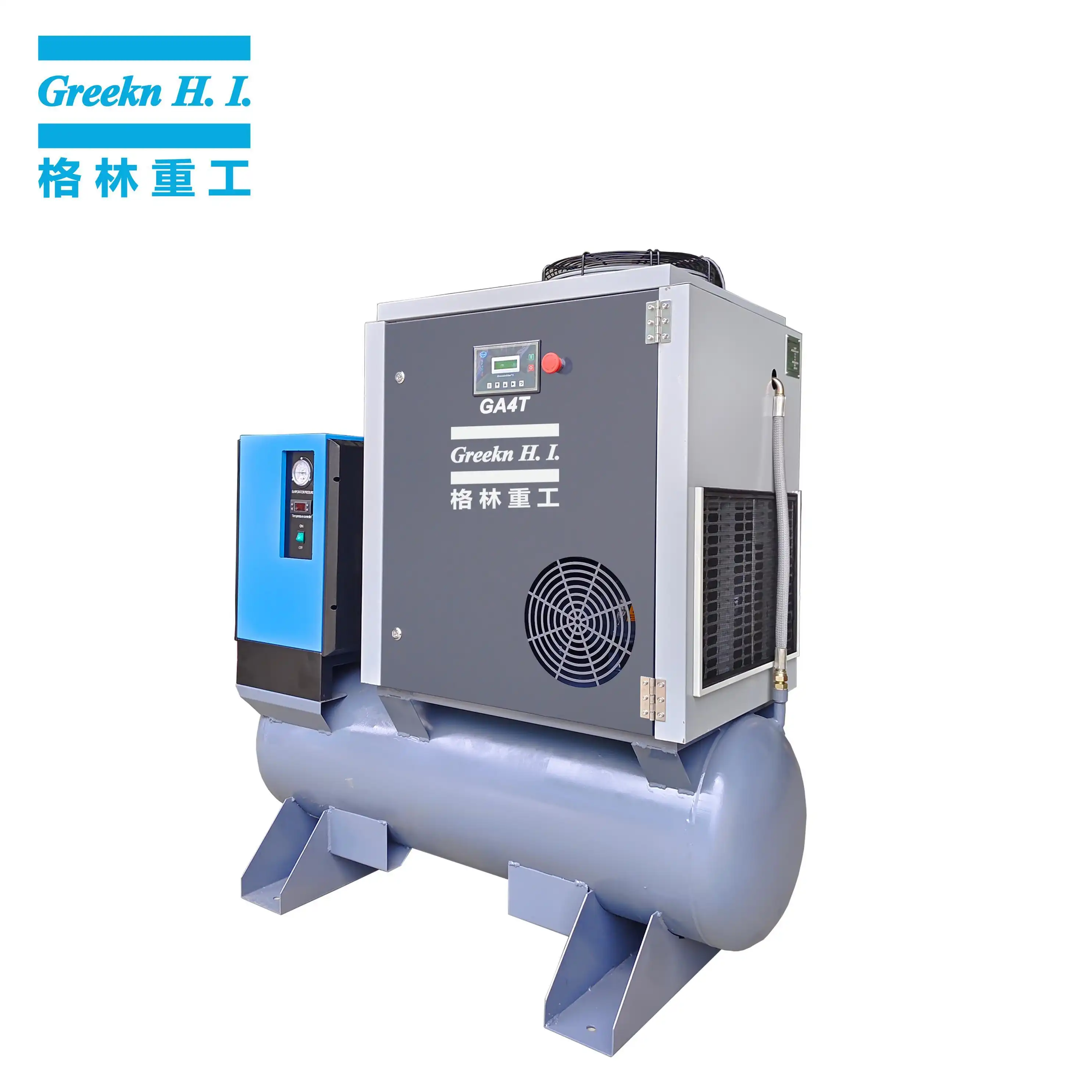 GreeknHI fixed speed all in one screw air compressor GA4T 4.5kW screw air compressor with air dryer,tank,line filters,cyclone separator and auto drain 1