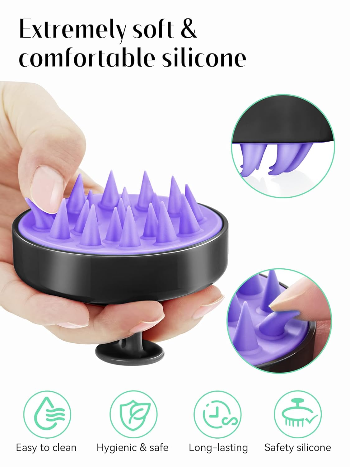 Soft Silicone Scalp Scrubber Shampoo Brush for Exfoliation, Dandruff Removal Head Massage Stress Relax 2