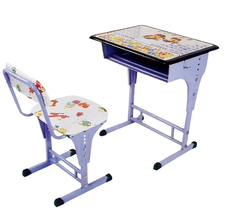 Factory Custom Modern Wooden Single Student Desk Chair Cartoon Pattern Fireproof Durable School Sets for Primary School Kids 1