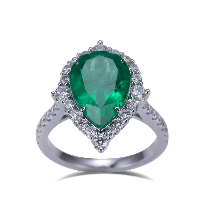 MSR-1186 18K guldring 3,61CT päronformad Columbia smaragdring Messi smycken 1