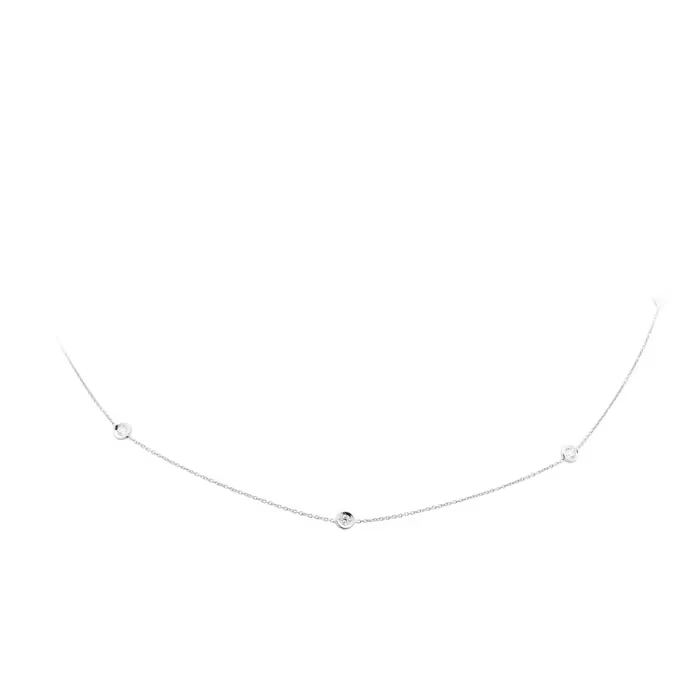 18K White Gold Round Brilliant Cut Lab Grown Diamond 5 Station Necklace 1