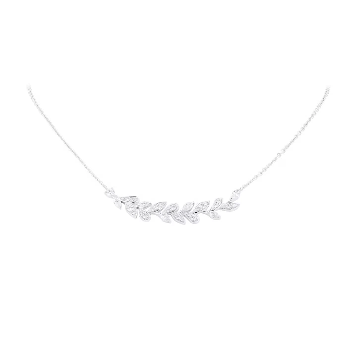 18ct White Gold Lab Grown Round Brilliant Cut Diamond Leaves Necklace 1