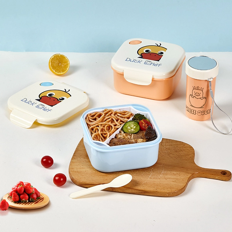 HongXing japanese Style Bento Lunch Box, Double-Layer Cartoon Square Lunch Box & Cup Set 1