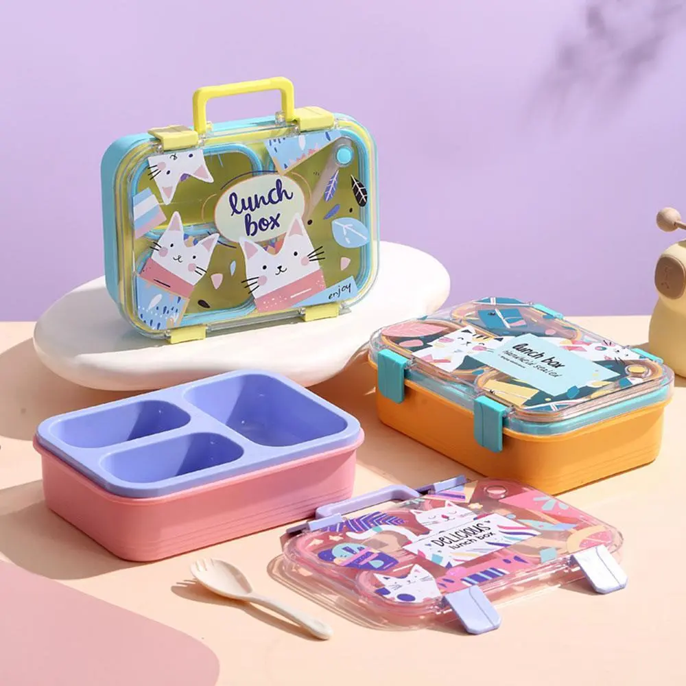 HongXing Kids School Lunch Box,Cartoon Cat Plastic Food Container 1