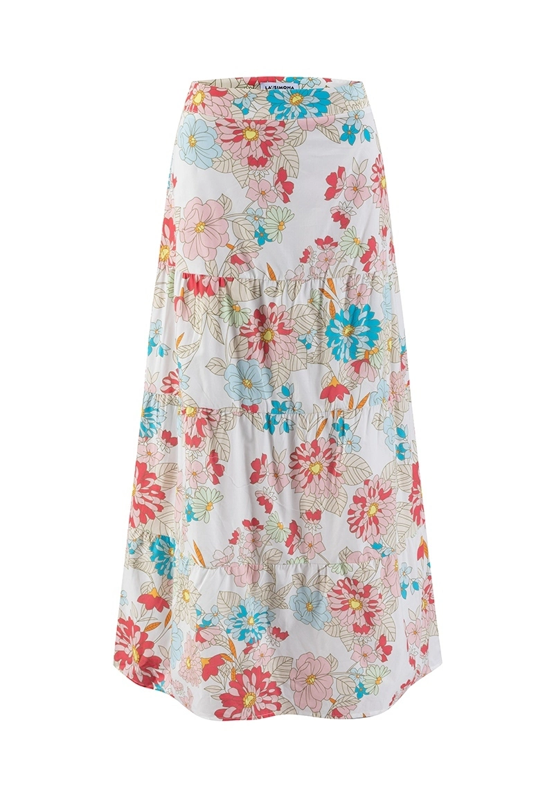 Women Colorful Floral Cotton Tiered Maxi Skirts Vepeen Apparel 1