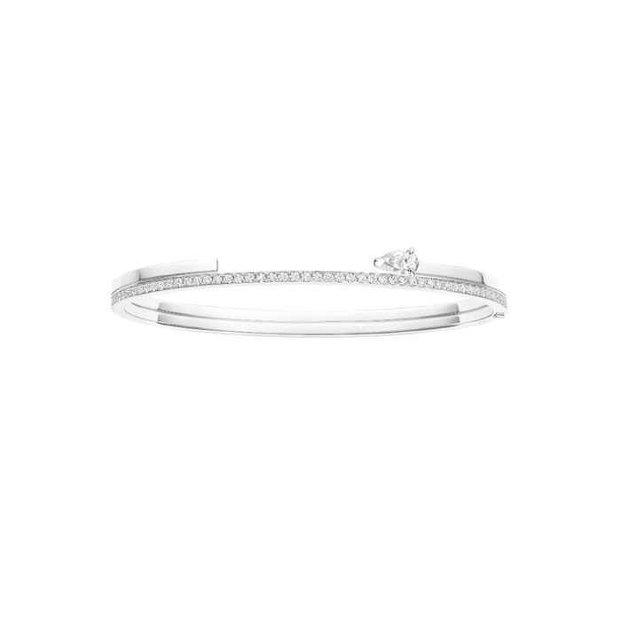 18ct White Gold Round Brilliant Cut & Pear Cut Lab Grown Diamond Bangle 1