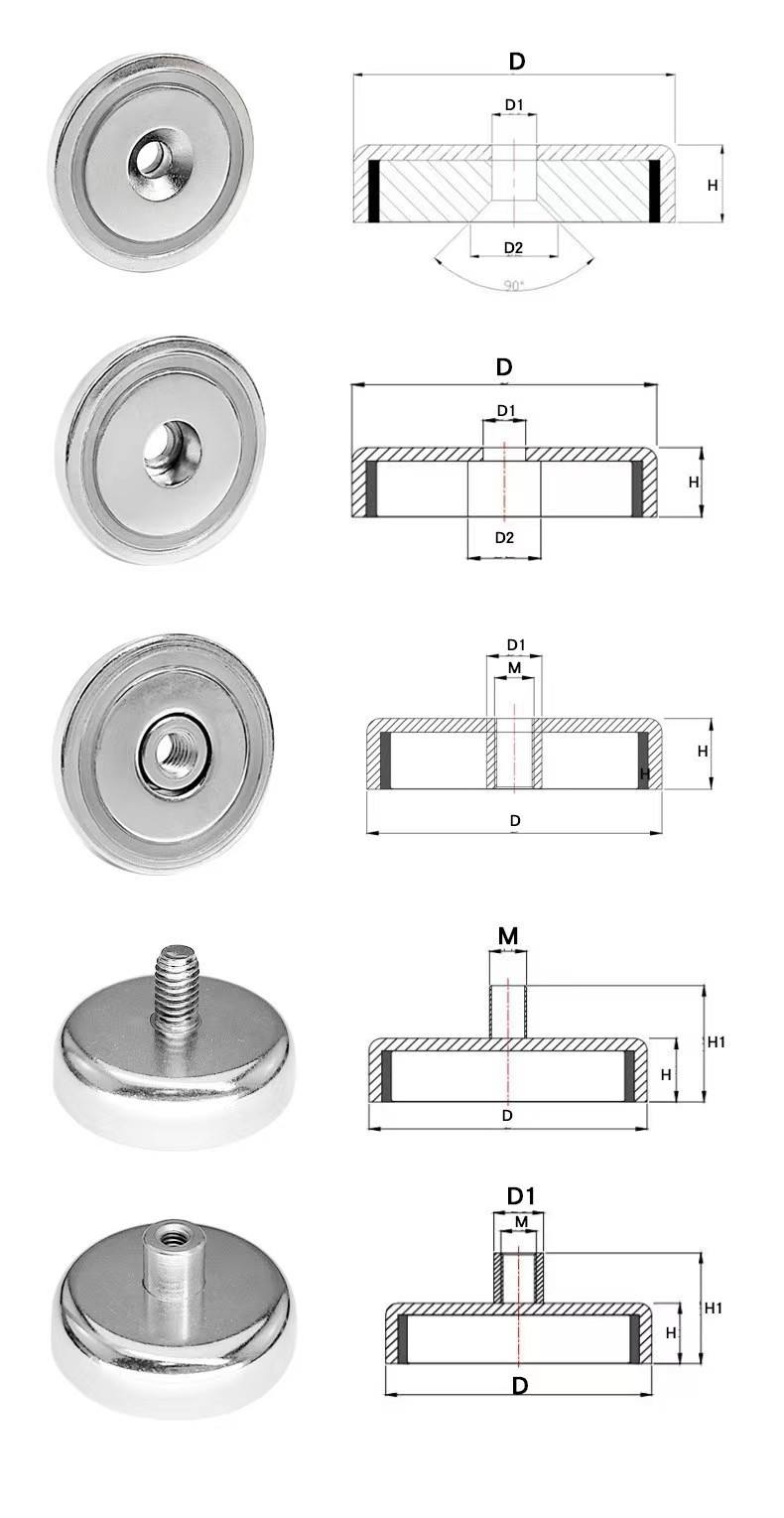 counterbore pot magnets, sink hole pot magnets, screw fix neodymium magnets, industrial cup magnets, nickel plated pot magnets, high temperature pot magnets, custom mountable magnets, automation fixture magnets, workshop holding magnets