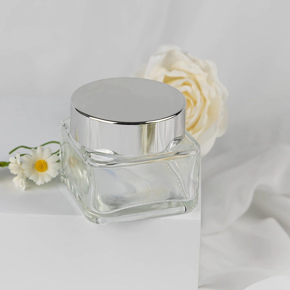 Custom 120g Square Glass Cream Jar with Plastic Cap | Thick-Wall Clear Container for Luxury Face Cream & Skincare BEST-311454 1