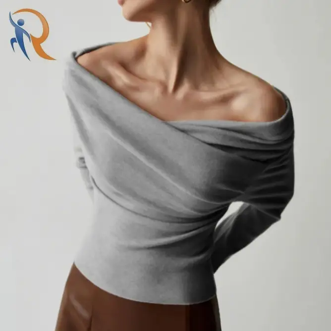 Off Shoulder Wrap Long Sleeve Knit Top 1