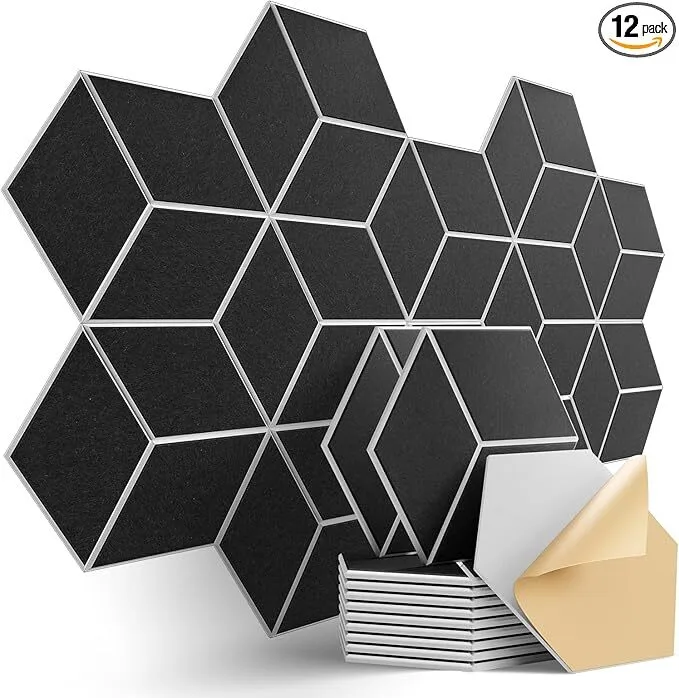 Two-Color Slotted Polyester Fiber Hexagonal Acoustic Panel for Soundproofing 1