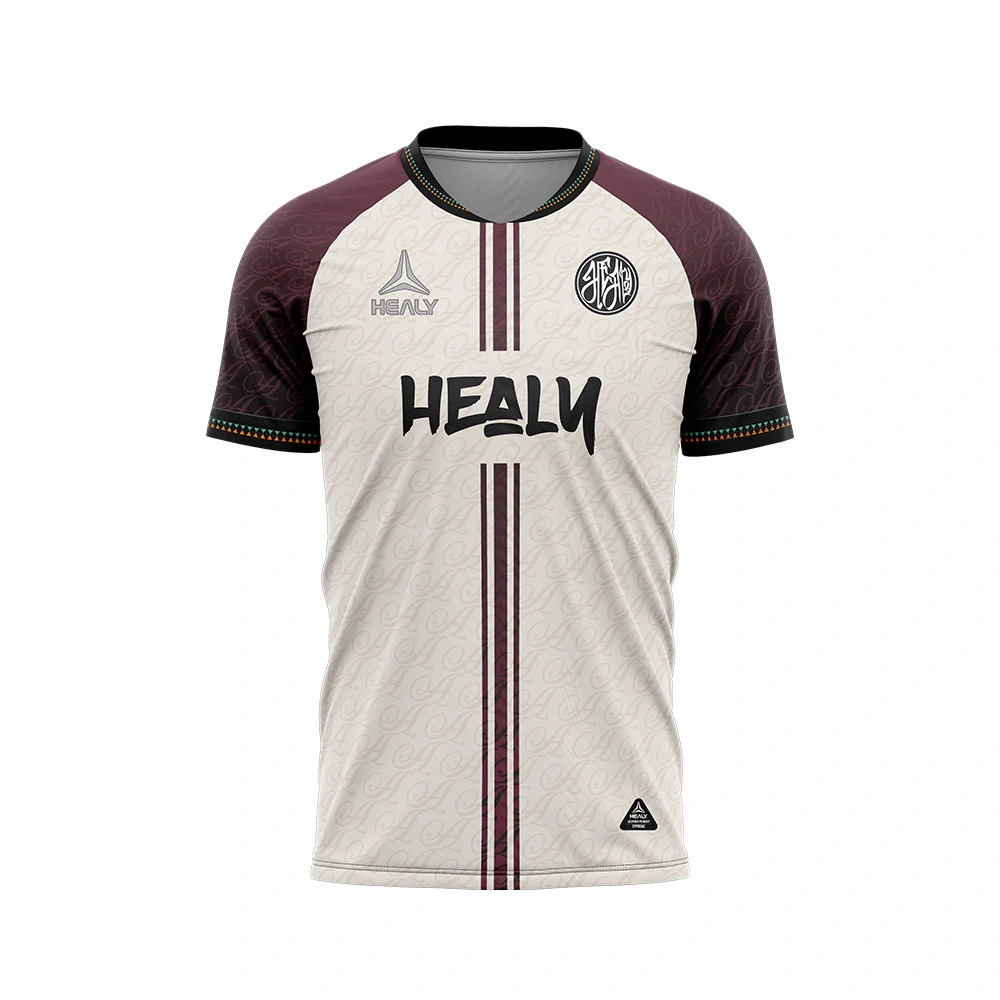 Dealbhadh gun samhail le coileanadh air leth math airson ball-coise, lèine ball-coise stoidhleil le amhach V, guailnean dorcha domhainn. 1