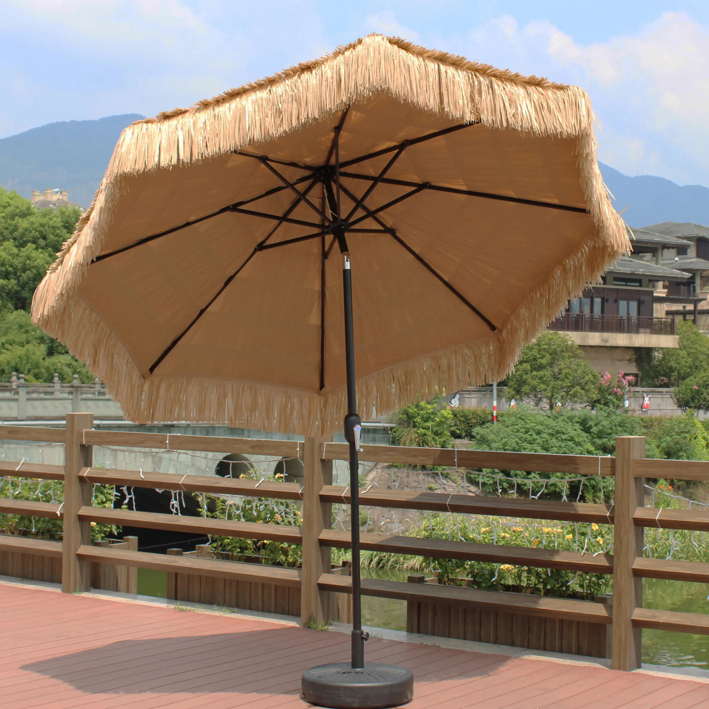 Modern 10ft PE Straw Garden Umbrella for Patio, Courtyard, Park, Hotel Use 1